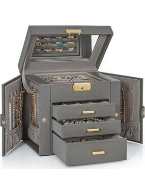4-Tier Jewelry Box with 3 Drawers - Elegant Jewelry Storage Organizer for Women